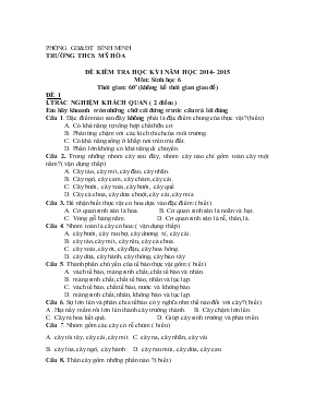 Đề kiểm tra học kỳ I năm học 2014- 2015 môn sinh học 6